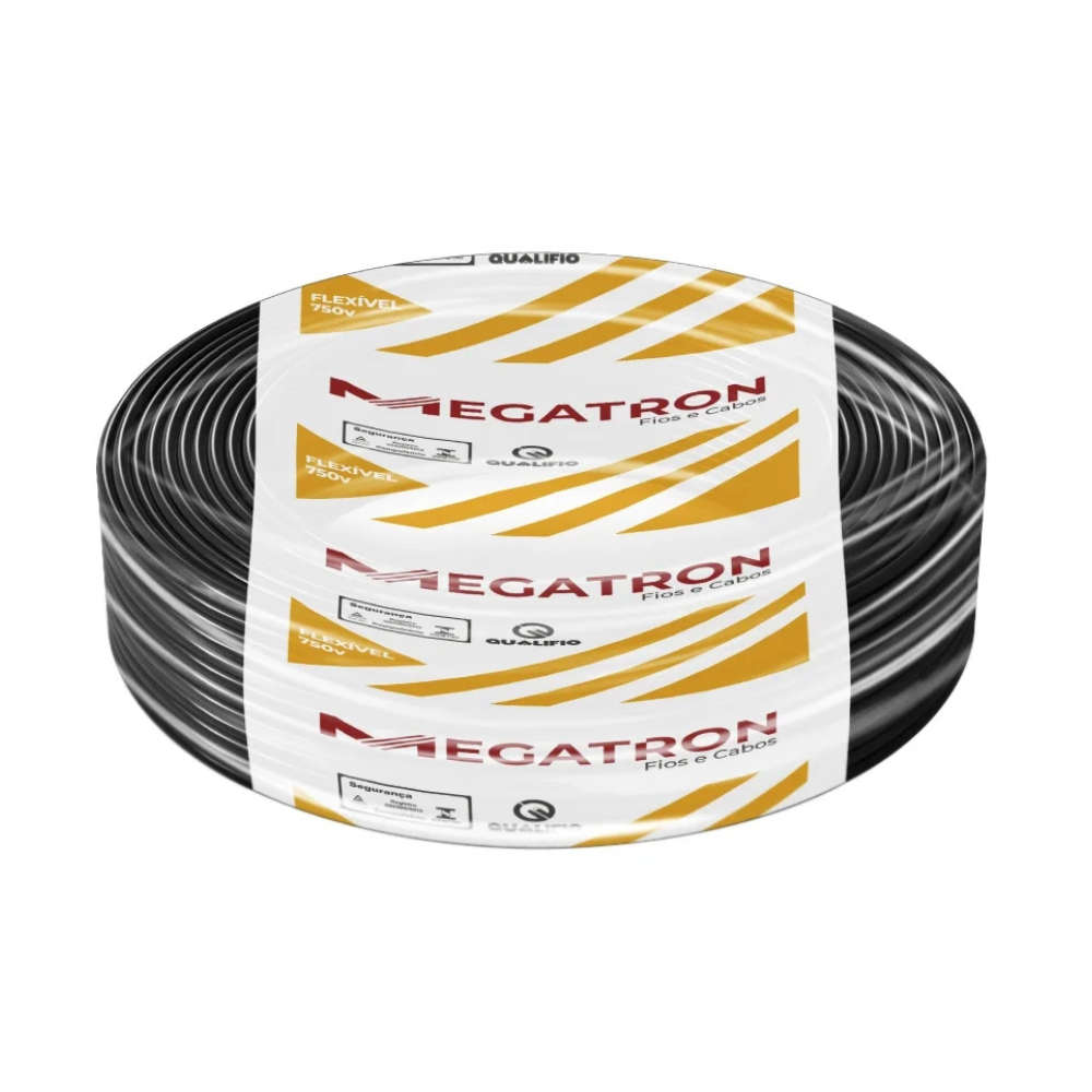 Cabo Flexível 4 mm Rolo Com 100 Metros Preto- Megatron