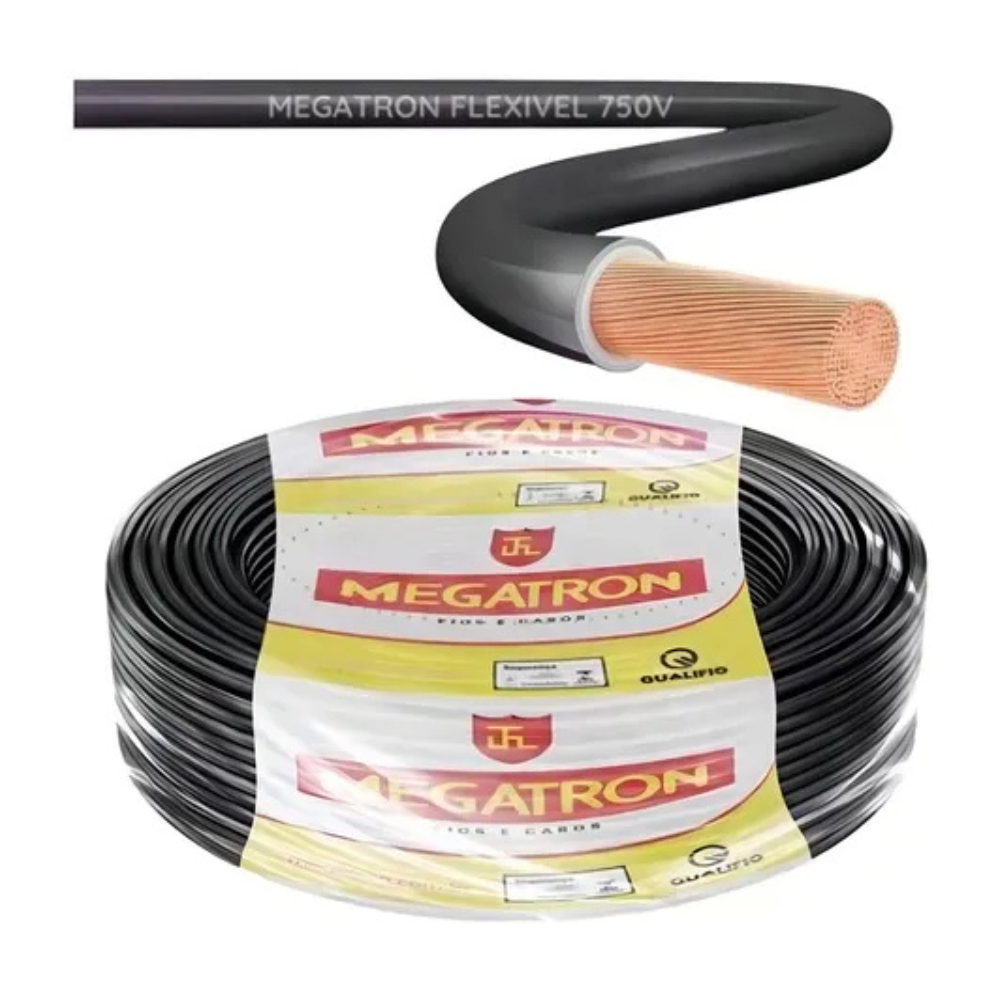 Cabo Flexível 6 mm Rolo Com 100 Metros Preto - Megatron - Imagem 2