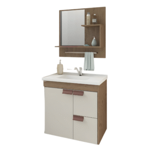 Gabinete Tulipa 59cm para Banheiro com Espelheira Amêndoa/Branco - MGM