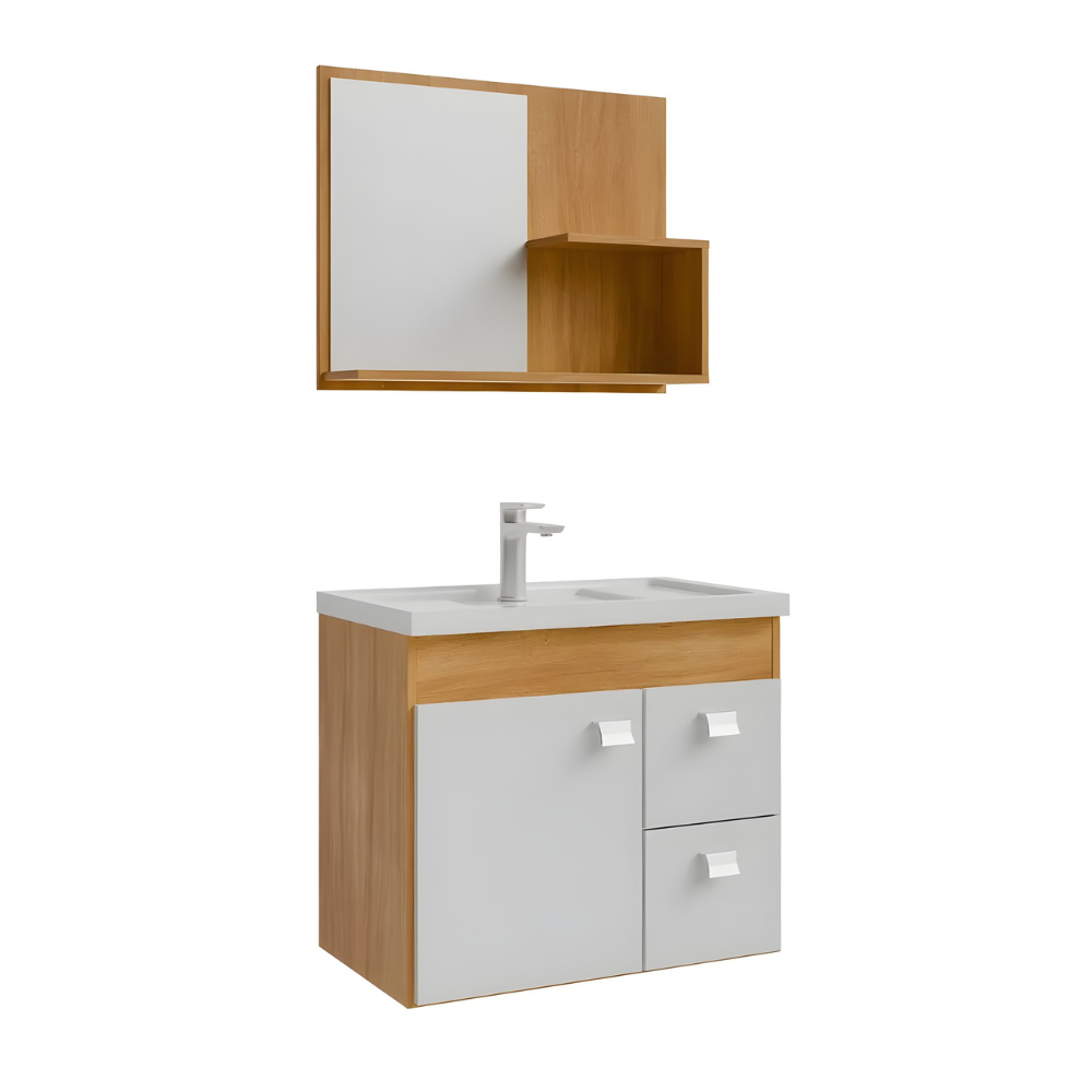 Gabinete Tulipa 59cm para Banheiro com Espelheira Amêndoa/Branco – MGM