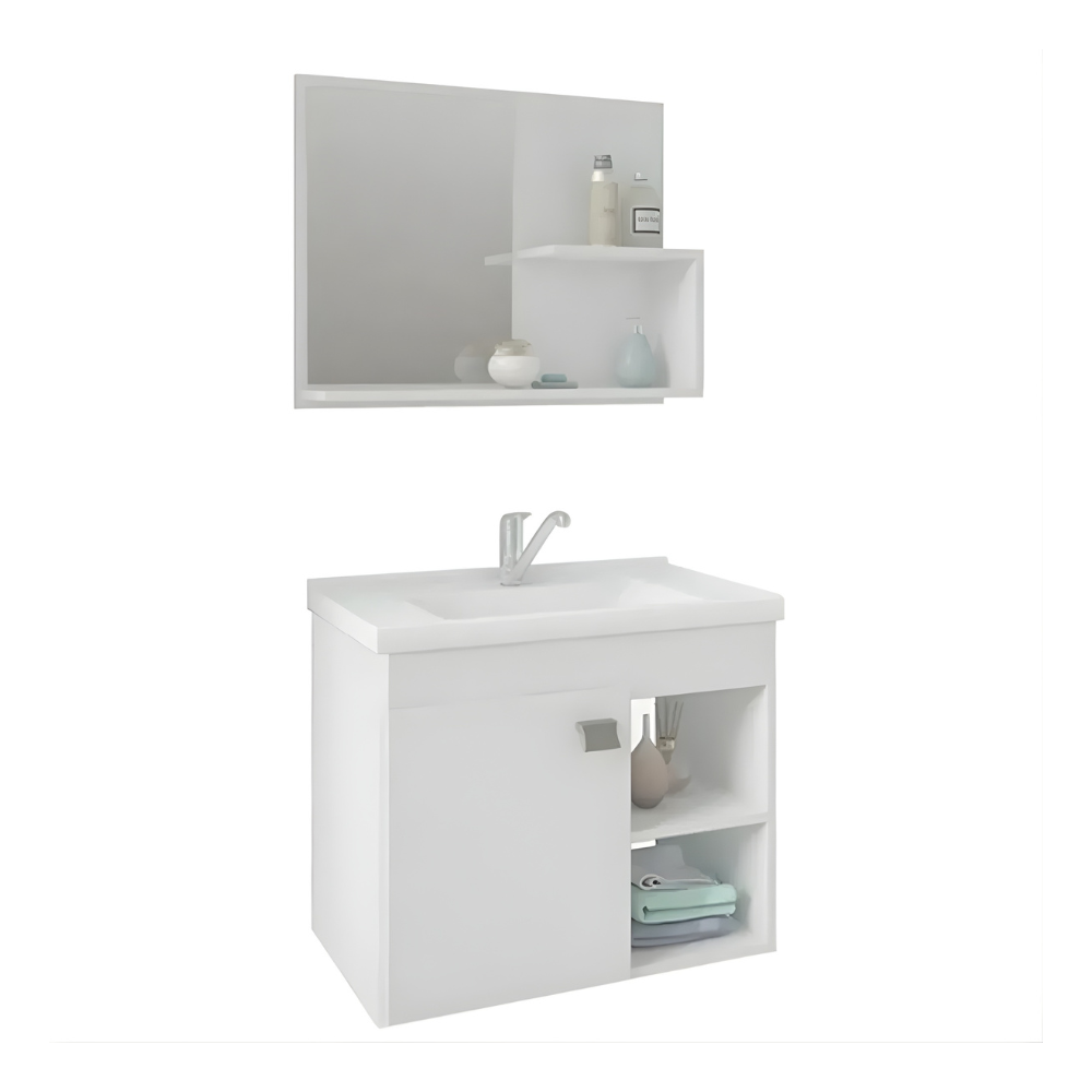 Gabinete Lotus 55cm para Banheiro com Espelheira Branco – MGM