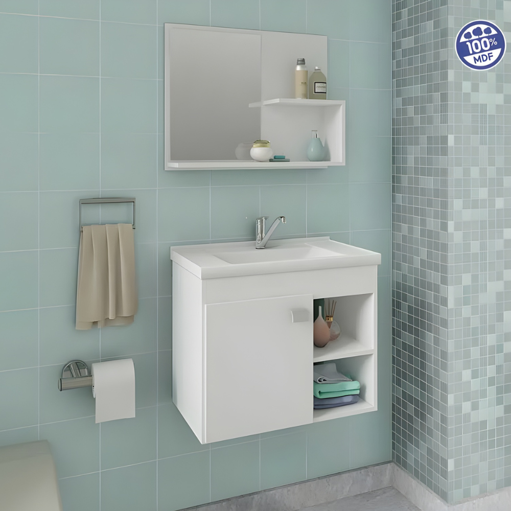 Gabinete Lotus 55cm para Banheiro com Espelheira Branco - MGM - Imagem 2