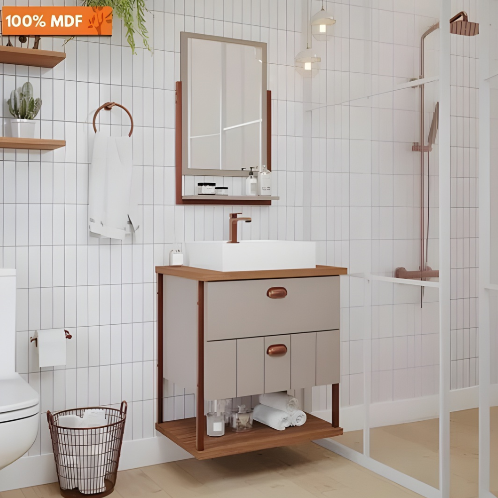 Gabinete Uni 60cm para Banheiro com Espelheira Cappuccino/freijo - MGM - Imagem 2